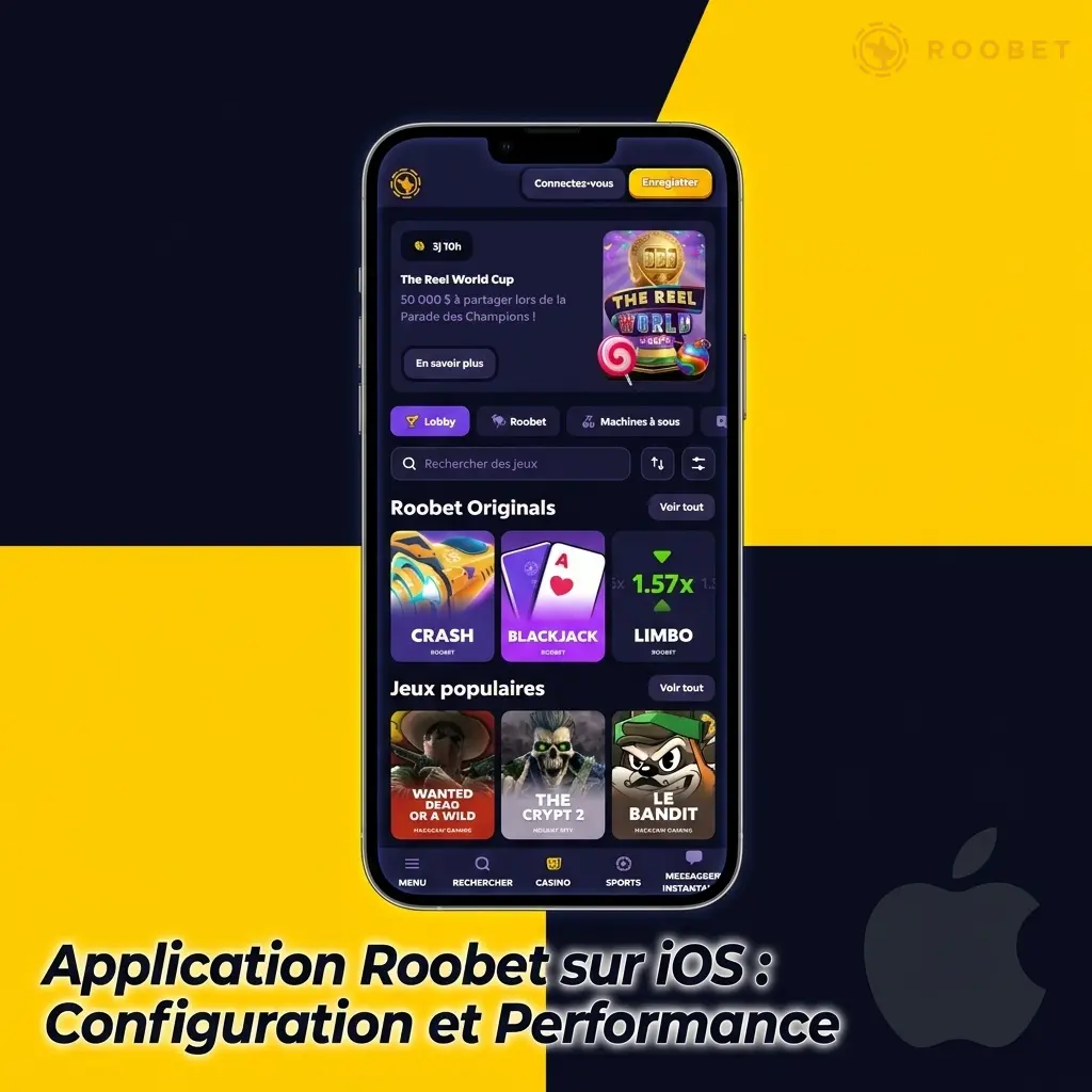 Interface PWA Roobet sur iPhone via Safari avec ajout à l'écran d'accueil iOS 14