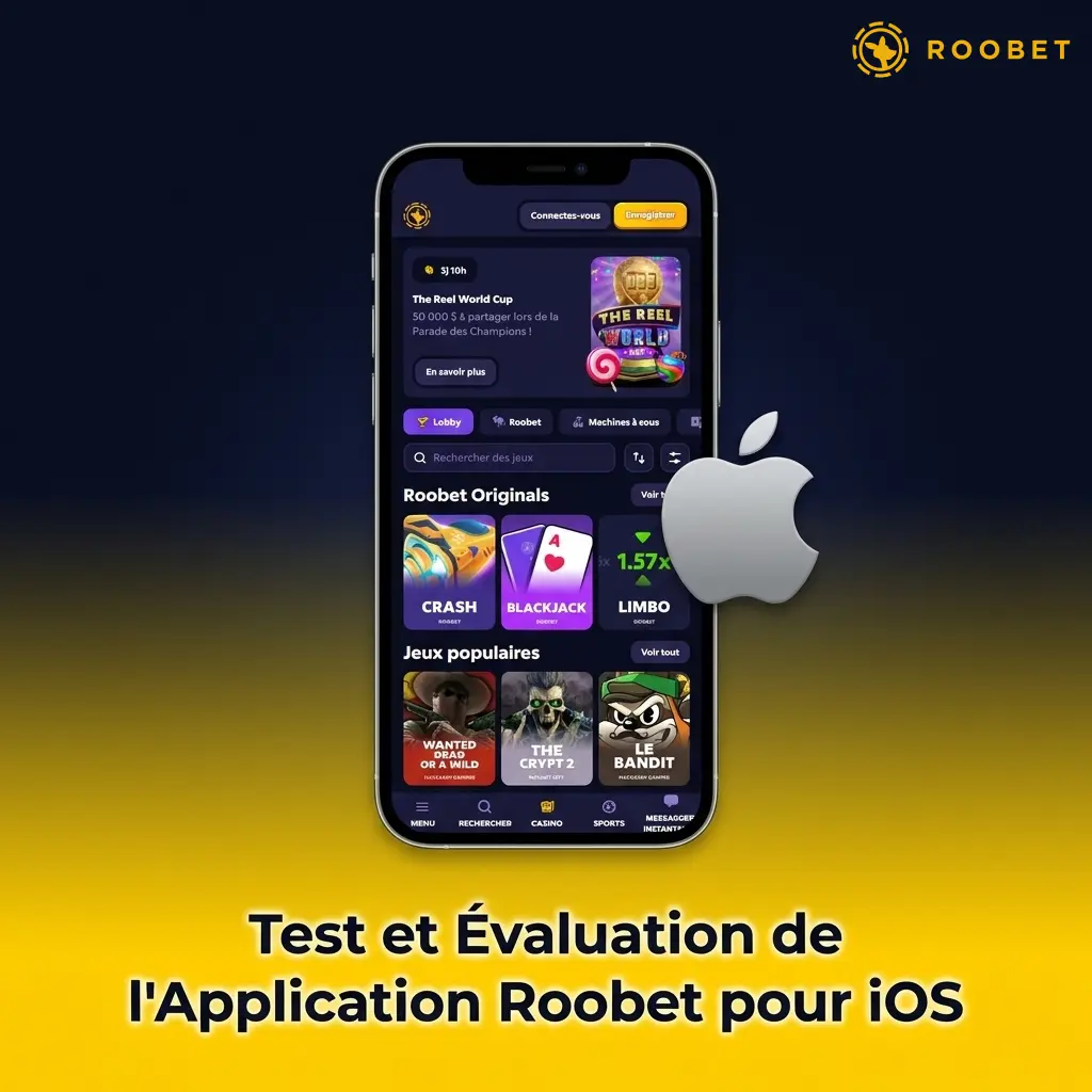 Application Roobet iOS sur iPhone et iPad, interface fluide et compatible avec les modèles récents d'Apple